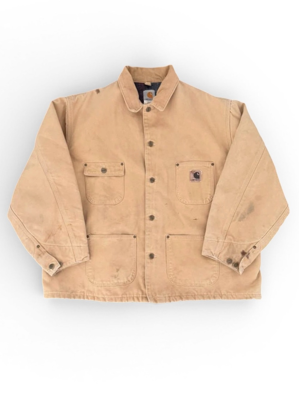 Carhartt Vintage Barn Chore Coat Mens XL Tan Duck Canvas Blanket Lined USA Made